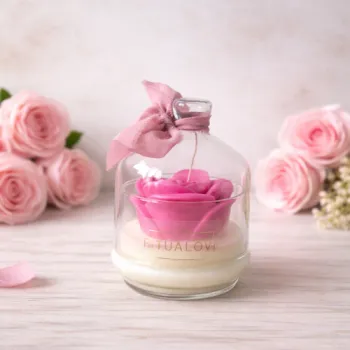 Świeca sojowa RÓŻA Różowa w szkle z kloszem na prezent handmade